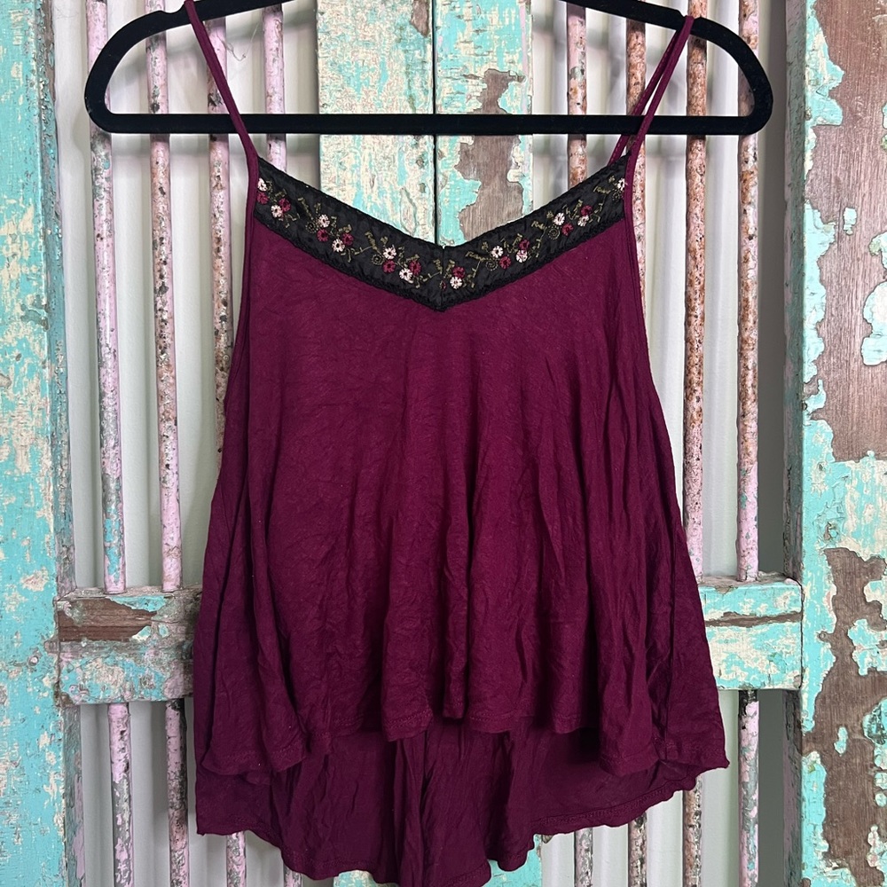 Flower Embroidered Crop Tank